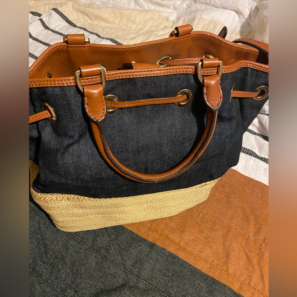 Michael Kors Jean and Straw Shoulder/Bucket Bag - Picture 2 of 4